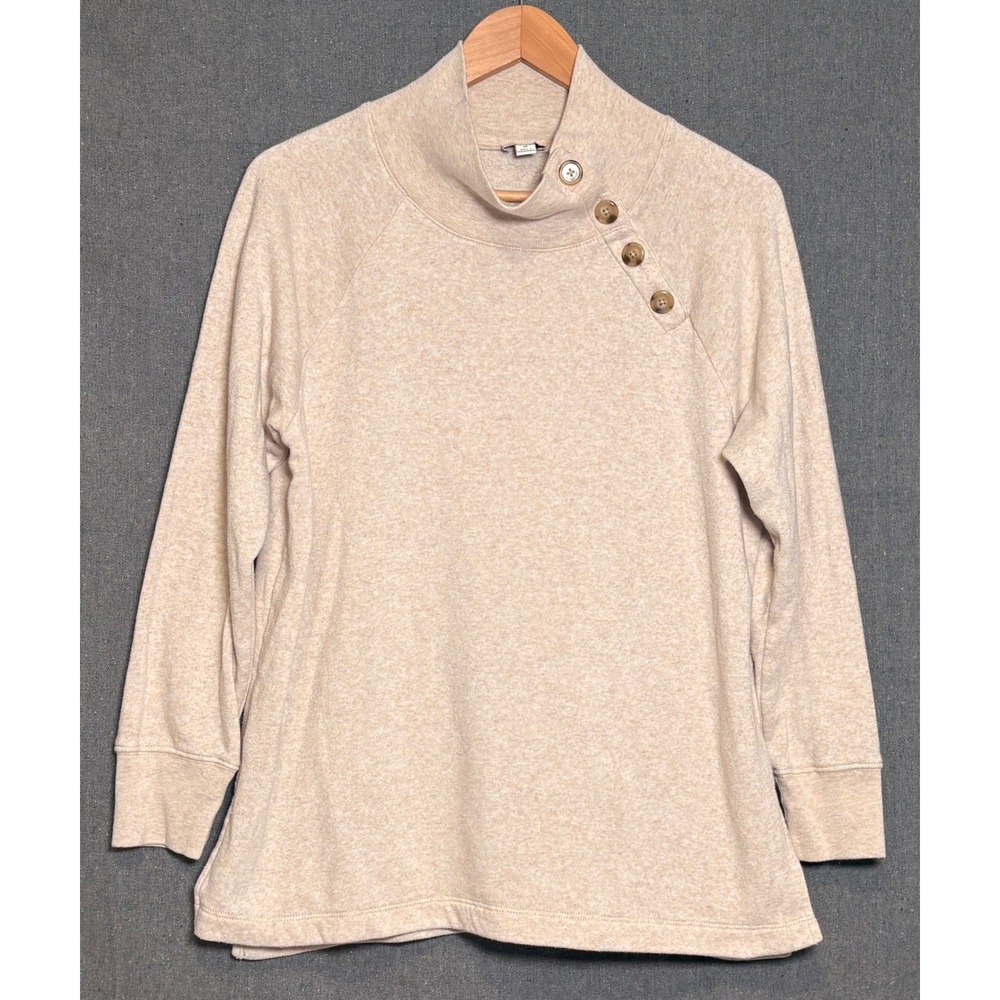 J.Crew Womens Button Funnel Neck Sweatshirt Oatmeal Heather Beige AP649 Size M
